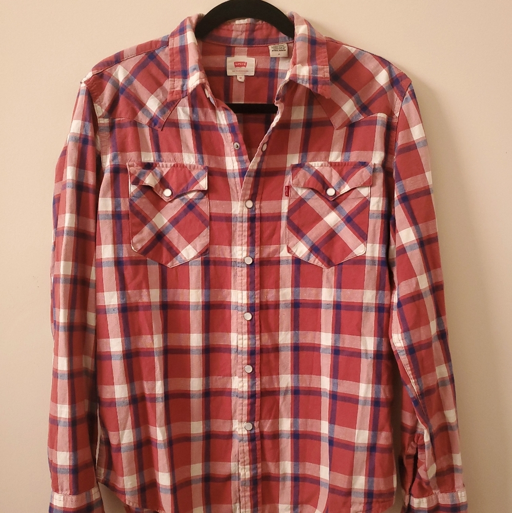 Levis Mens M Pearl Snap Plaid Western Shirt